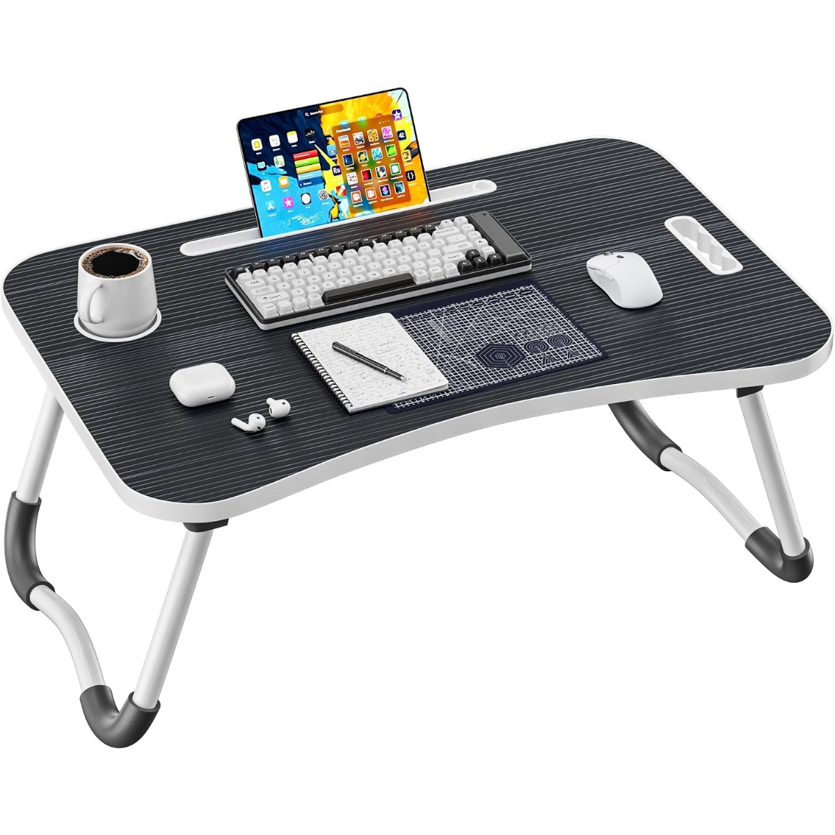 TEMU Foldable Lap Desk For Laptop & Bed Tray Table - 19-inch Portable Bedside Desk With Cup Holder & Tablet Slot, Compact Suitable For Eating, Sofa,