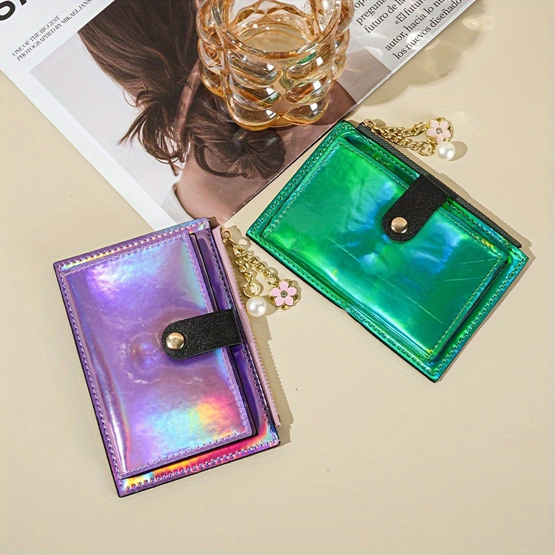 Holographic Wallet For Women, Ultra-Thin * Card Holder, Patent Leather PU  Coin Purse, Multiple Card Slots