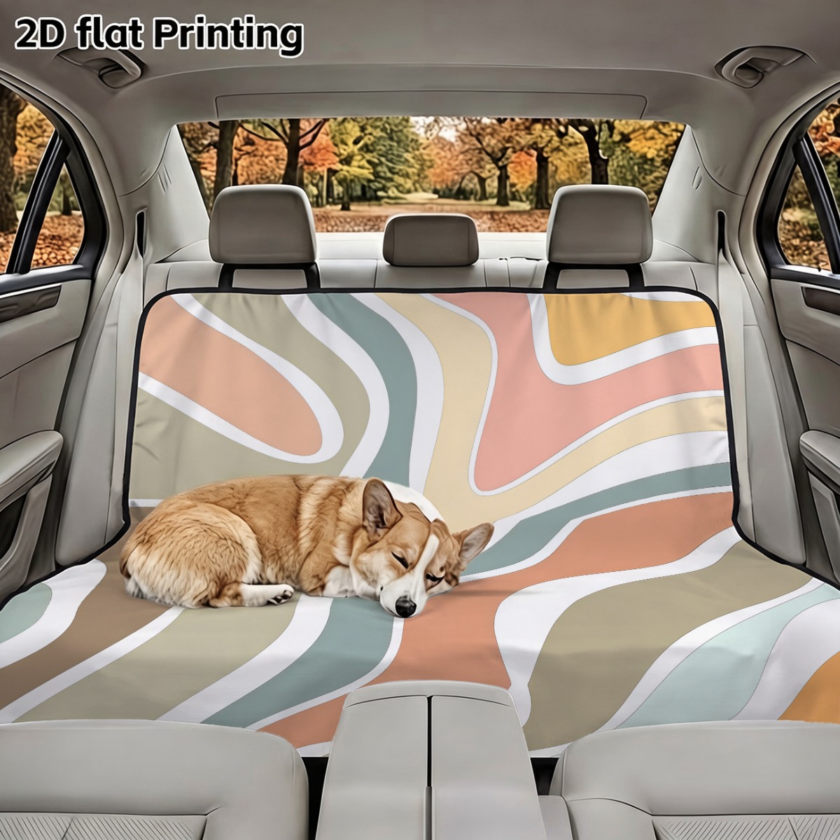 item picture 1pc 2d flat car back seat protector mat macaron flow pattern printed pet car seat     suitable for   car models   convenient to store     for pet travel comfortable trips and stylish