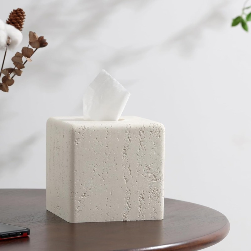 decorative square resin tissue box cover   free ideal for bathroom bedroom living room office decor cream   paper towel holder decorative   paper dispenser bathroom decor Product details 4