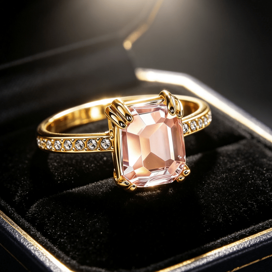 Women's Elegant Pink Synthetic Zirconia Engagement Ring