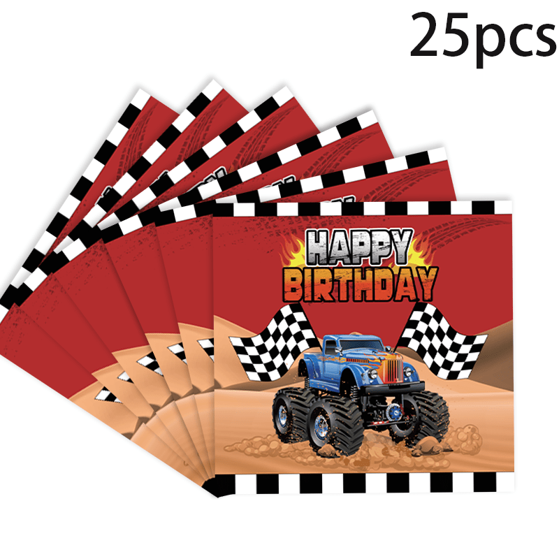25pcs Off-road Racing Theme Party Napkins, Flame Dirt Disposable Napkins, Suitable For Racing Parties, Birthday Celebrations, And Holiday Table Decorations
