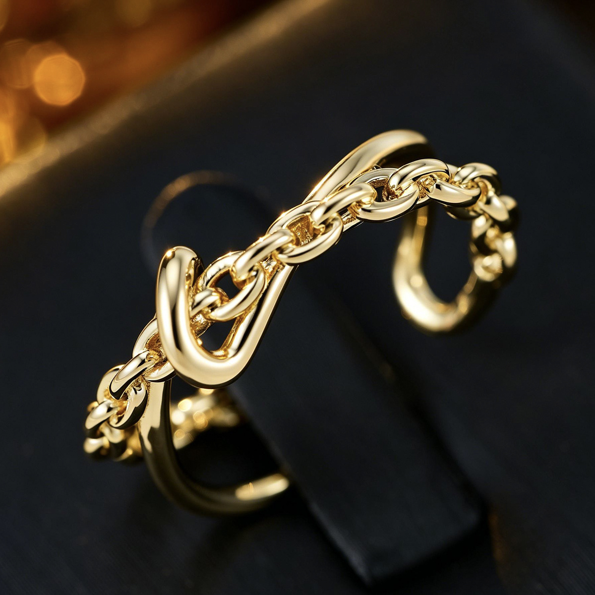 Women's Knot Chain Open Ring, Minimalist Fashion