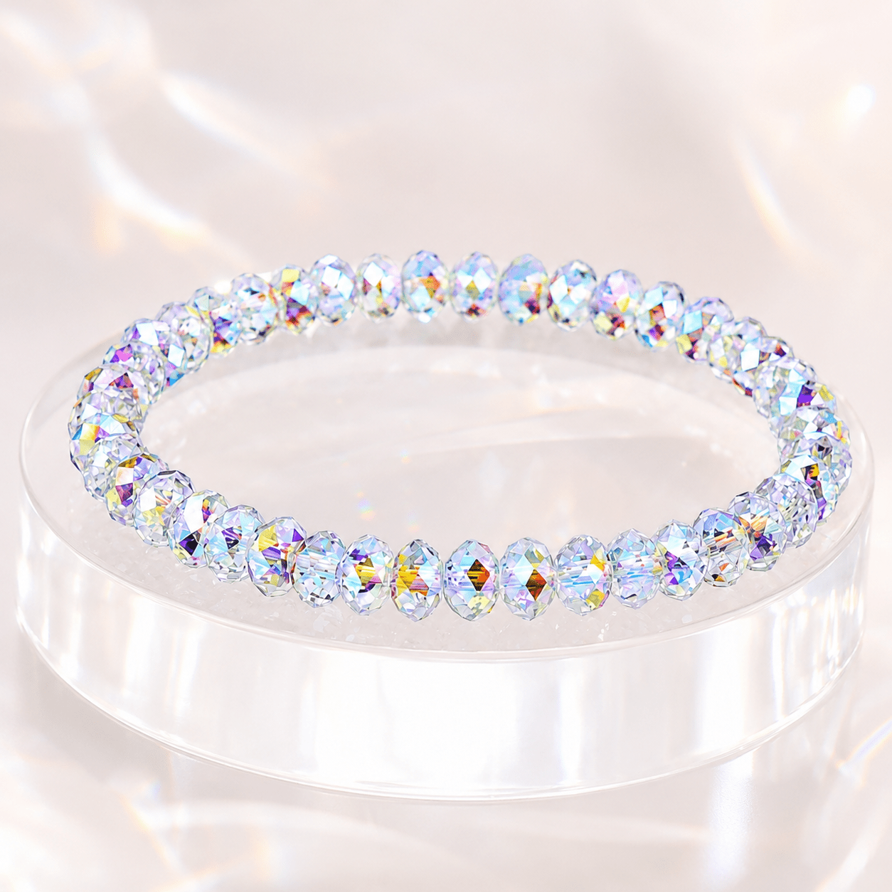 2pcs Rainbow Aurora Crystal Beaded Bracelets, Sparkly Gift