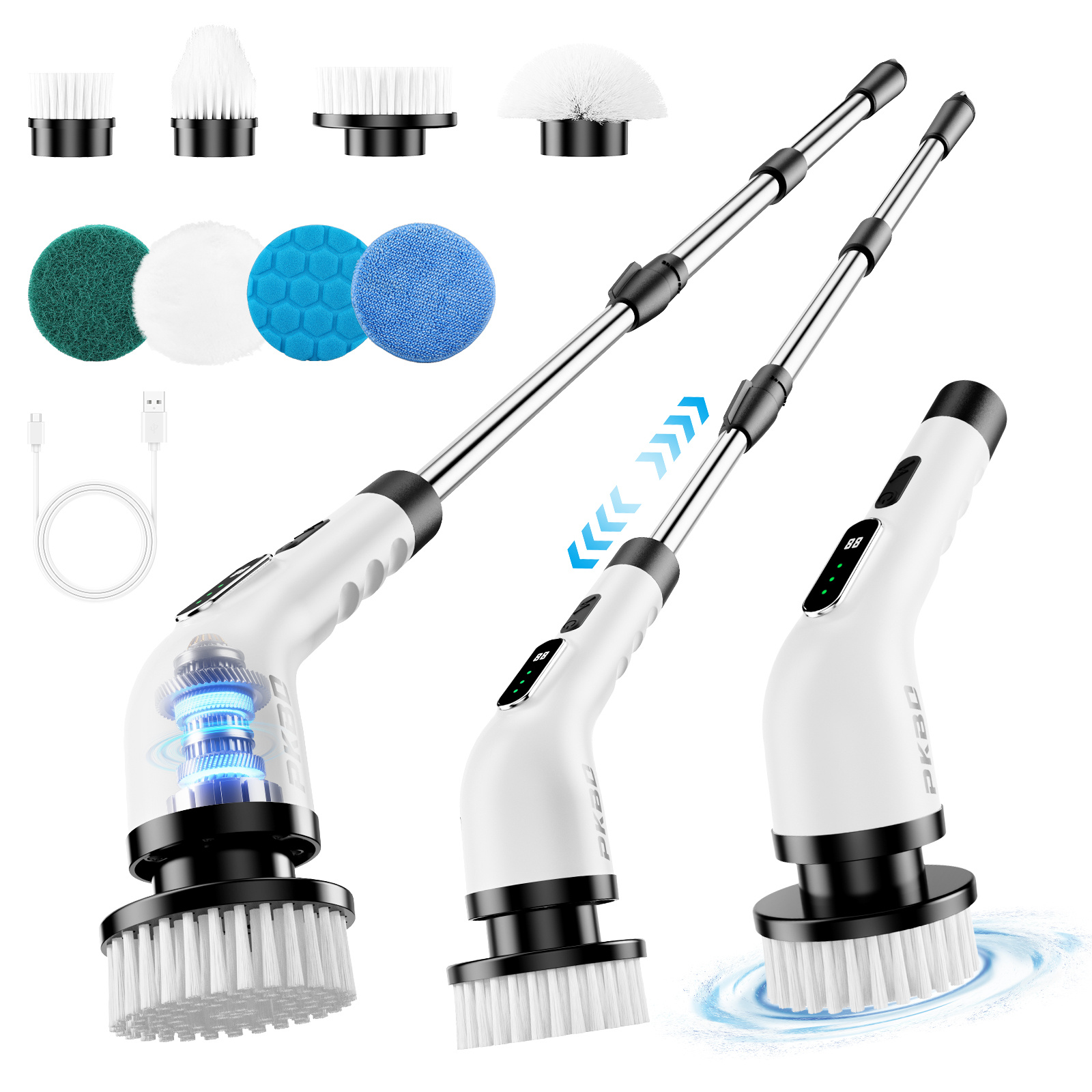 TEMU Brosse de nettoyage 9-en-1, version améliorée 2026, brosse de nettoyage électrique rechargeable puissante avec affichage numérique, 3 vitesses
