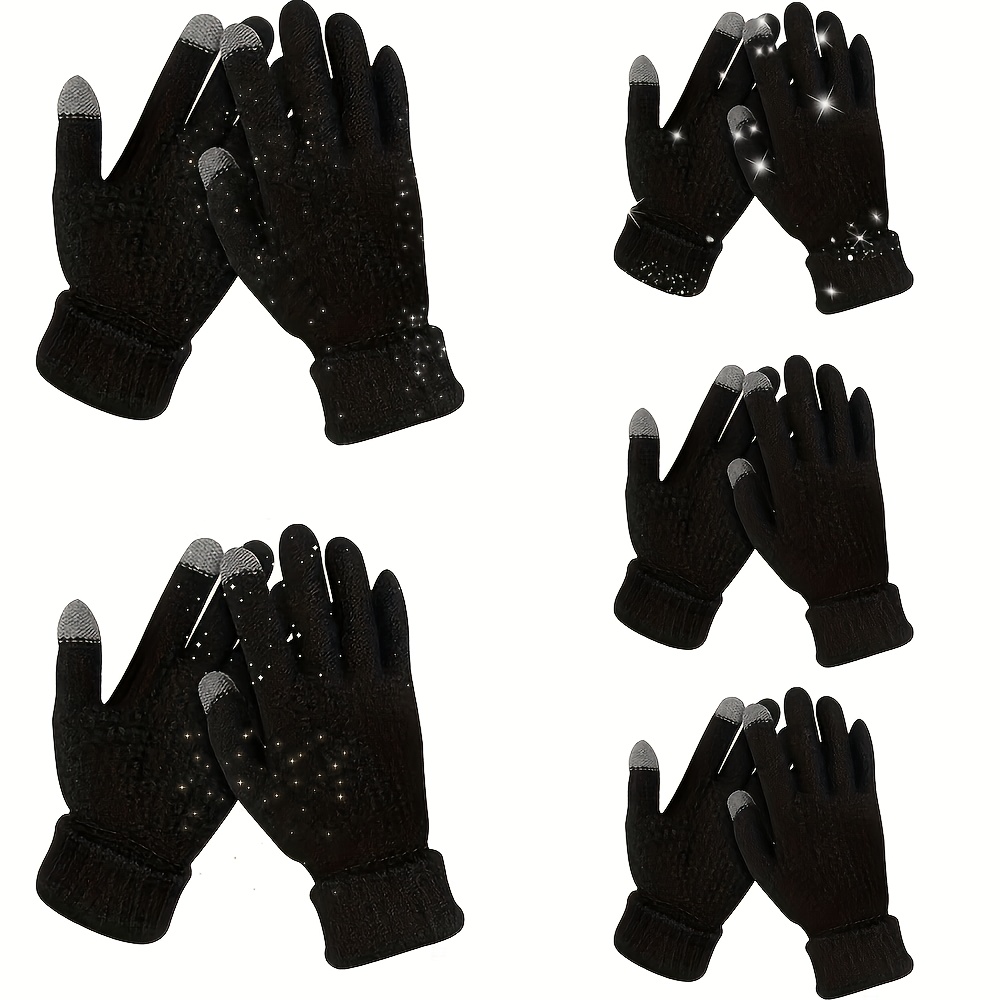 TEMU 5 Pairs (for ) Thermal Gloves With Touchscreen Compatible For Smartphones//devices, Thick Wristbands & Elastic Cuffs, Suitable For Cycling,