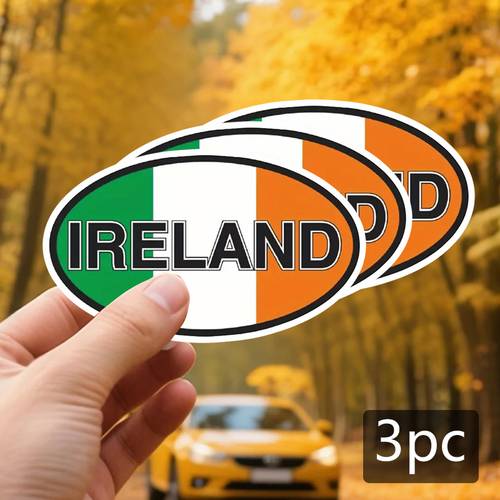 1set 3pcs irish themed vinyl stickers large 3 inch round ireland flags with green tricolor design irish lettering tricolor stripes removable decals for cars laptops phone cases helmets luggage skateboards