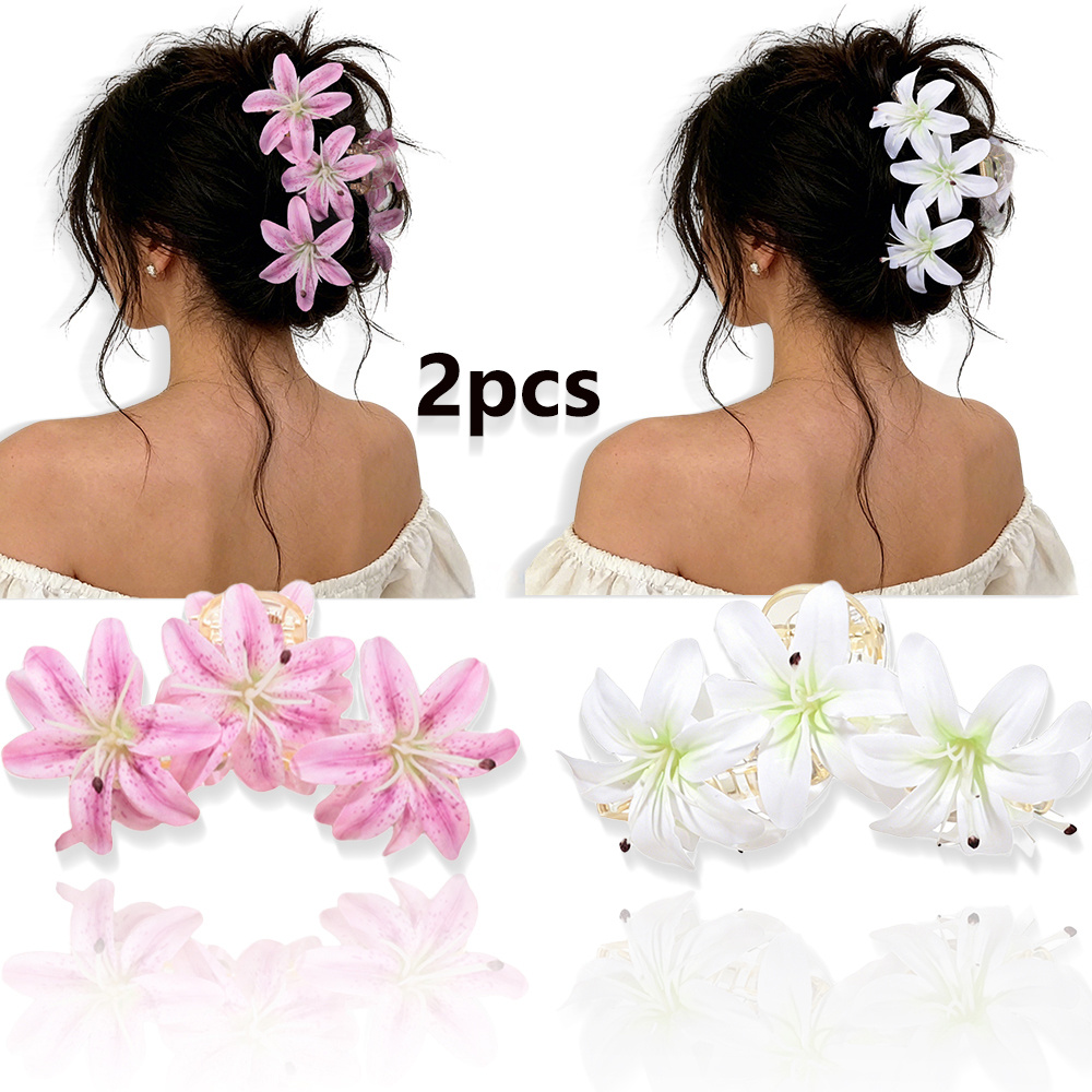 TEMU 2pcs pinces à cheveux d'été artificiel, grande pince à cheveux florale requin pour femmes, pinces à cheveux bohèmes pour vacances , accessoires