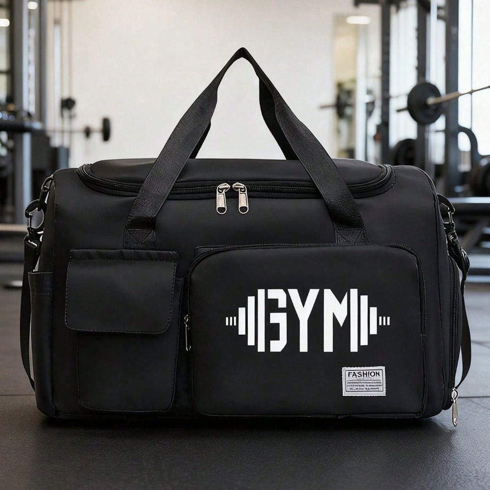 TEMU 1pc Gym Dumbbells Print Travel Bag, Multifunctional Fitness Duffel Bag And Backpack, Large Capacity Casual Nylon Travel Bag, Lightweight,