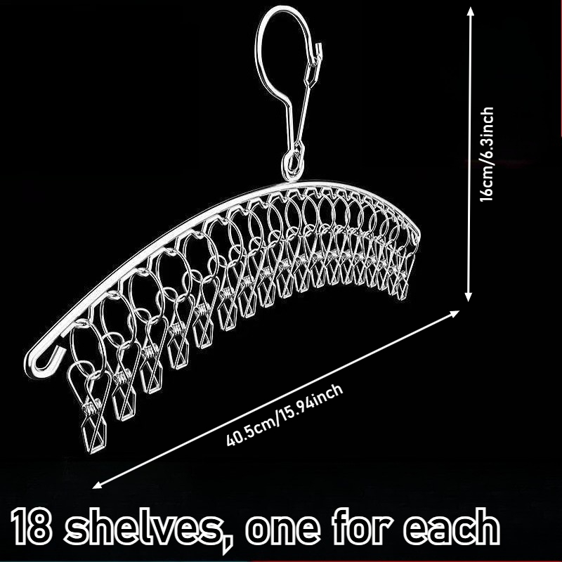 TEMU Stainless Steel Clothes Pegs With 18/14/10 Clips - Space-saving Laundry Organizer, Design, Suitable For Balcony, Bathroom, Laundry Room - Sturdy