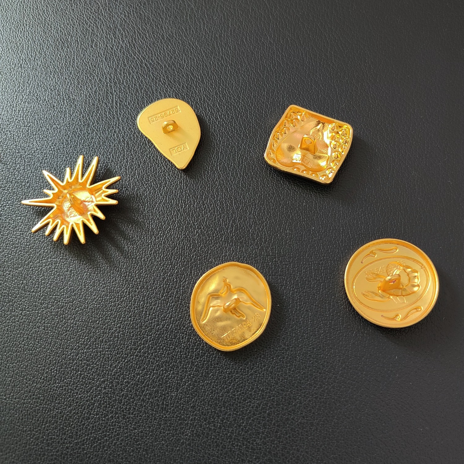5-Pack Unique Assorted Golden Geometric Buttons