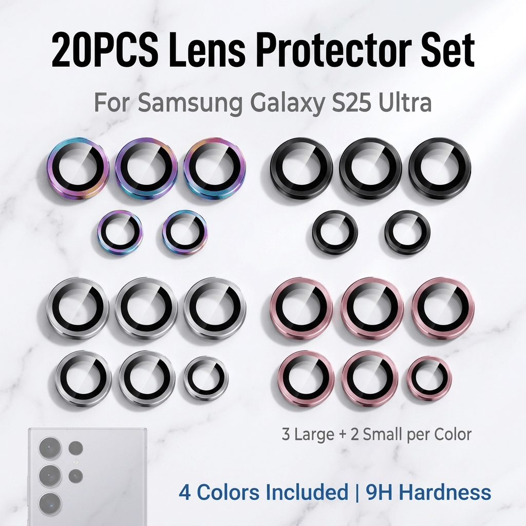 TEMU 20pcs Premium Camera Lens Protector For Galaxy S26 S25 S24 S23 S22 Ultra Tempered Glass 9h Hardness Anti Scratch Aluminum Alloy Ring Decorative