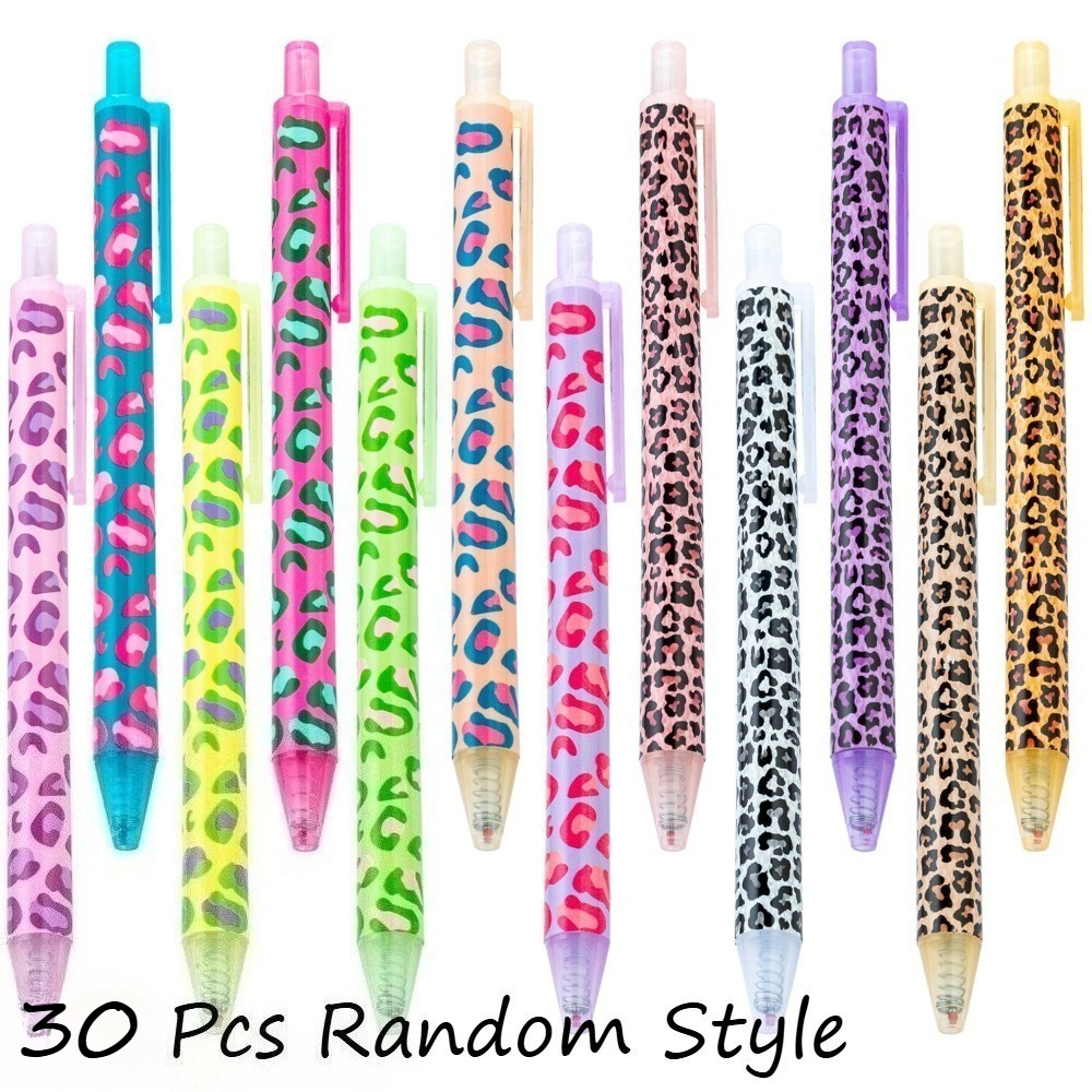 TEMU Lot de 30 stylos à bille amusants avec motif cœur et léopard pour filles, pointe fine de 0,5 mm, stylos à cliquer ludiques, pour les