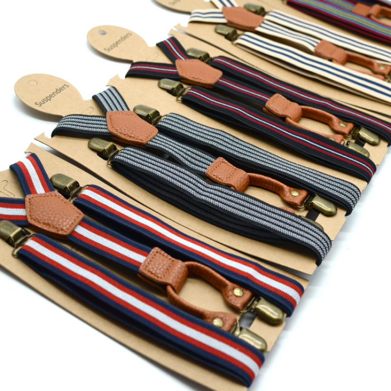 2 Random Pictures Of Men's Extended 4 Clip Suspender Striped Pants With Elastic Shoulder Straps And Elastic Western Pants Suspender Straps