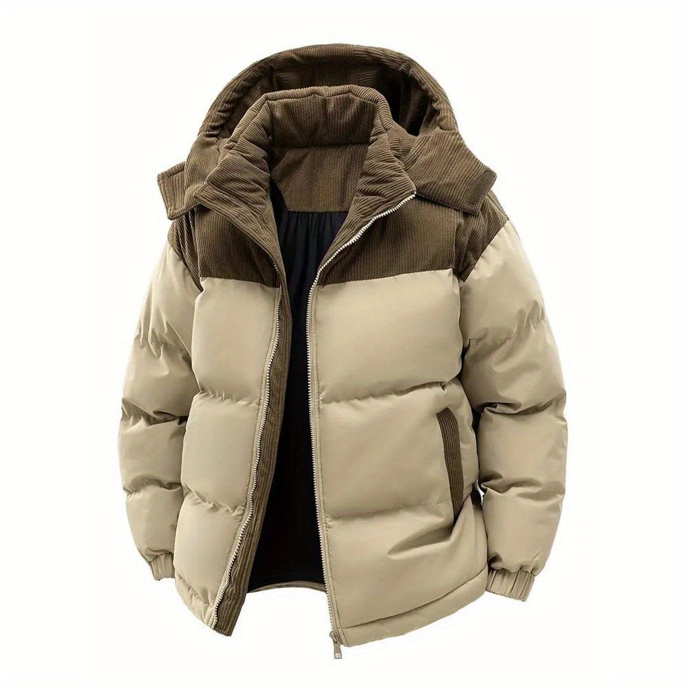 TEMU 1pc New Winter Hooded Casual Fleece Coat For Men, Featuring A Detachable Hood And Warm Color- Design, Suitable For Couples And Youth