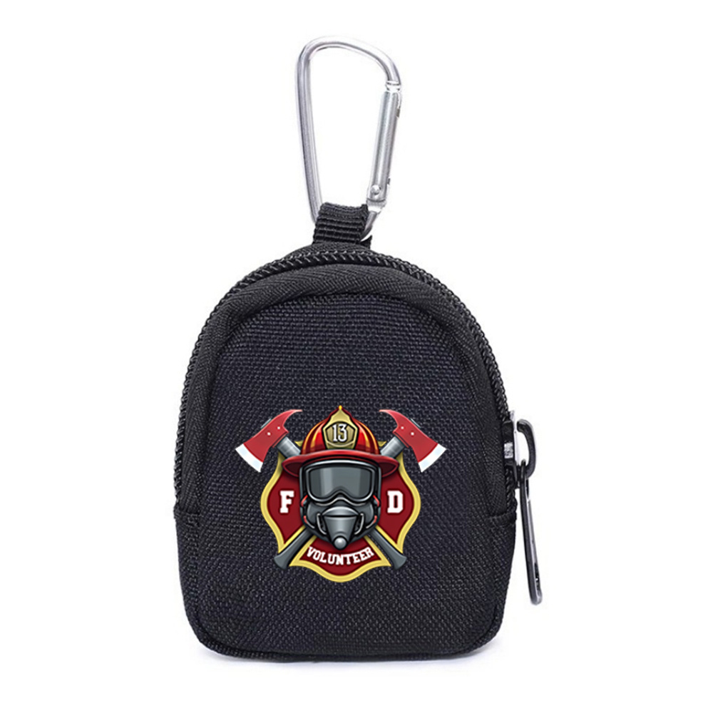 TEMU 1pc Volunteer - Firefighter Branding Zipper Coin Pouch With Keychain - Black Oxford Fabric Wallet Organizer, Secure Zipper Closure, , Ideal For