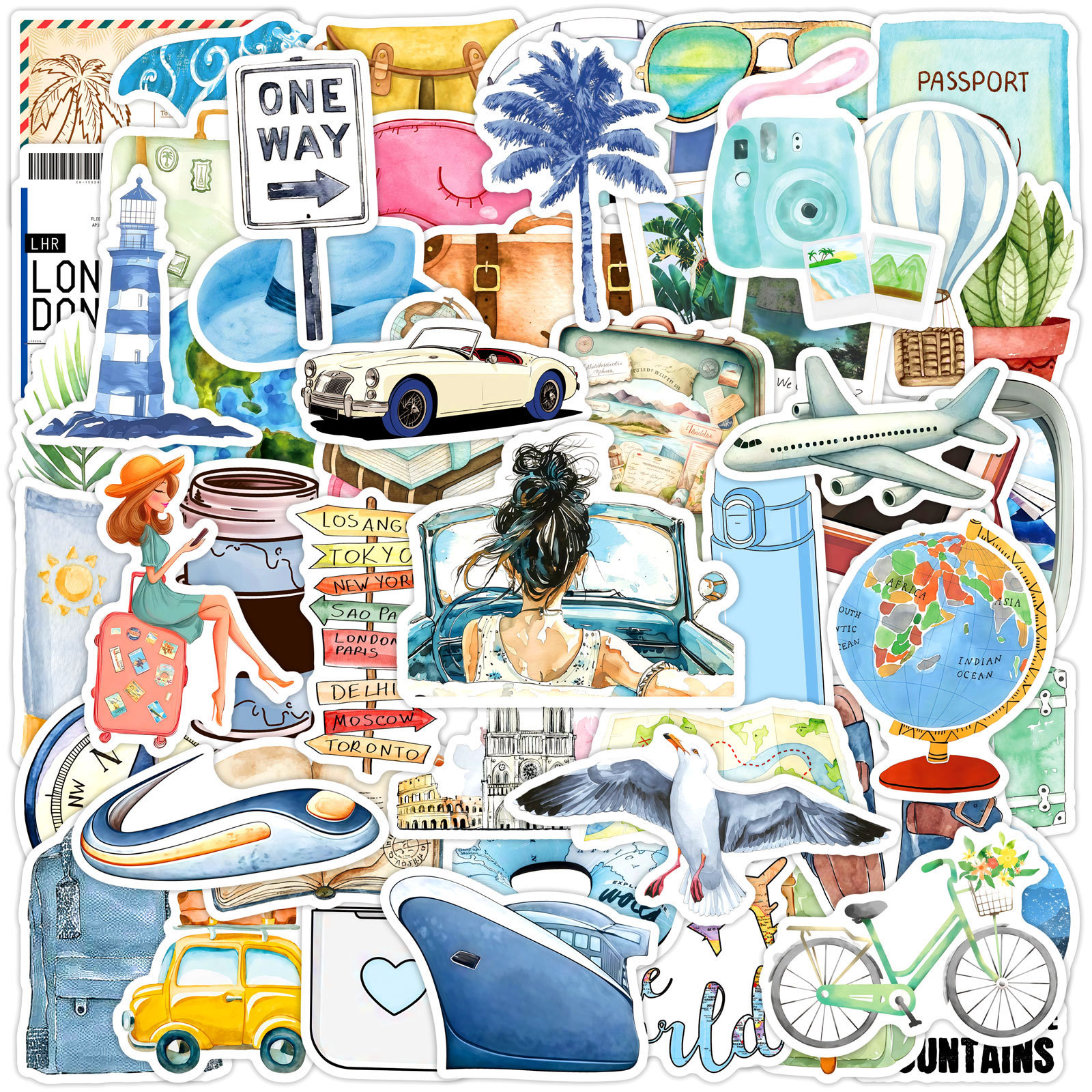 50pcs Color Watercolor Outdoor Graffiti Craft Supplies & Stickers, Packaging Sealing Label Stickers, For Party, , Gifts, Journaling, Laptop, Skateboard, Bottles, Phone, Notebooks, Posters, Car