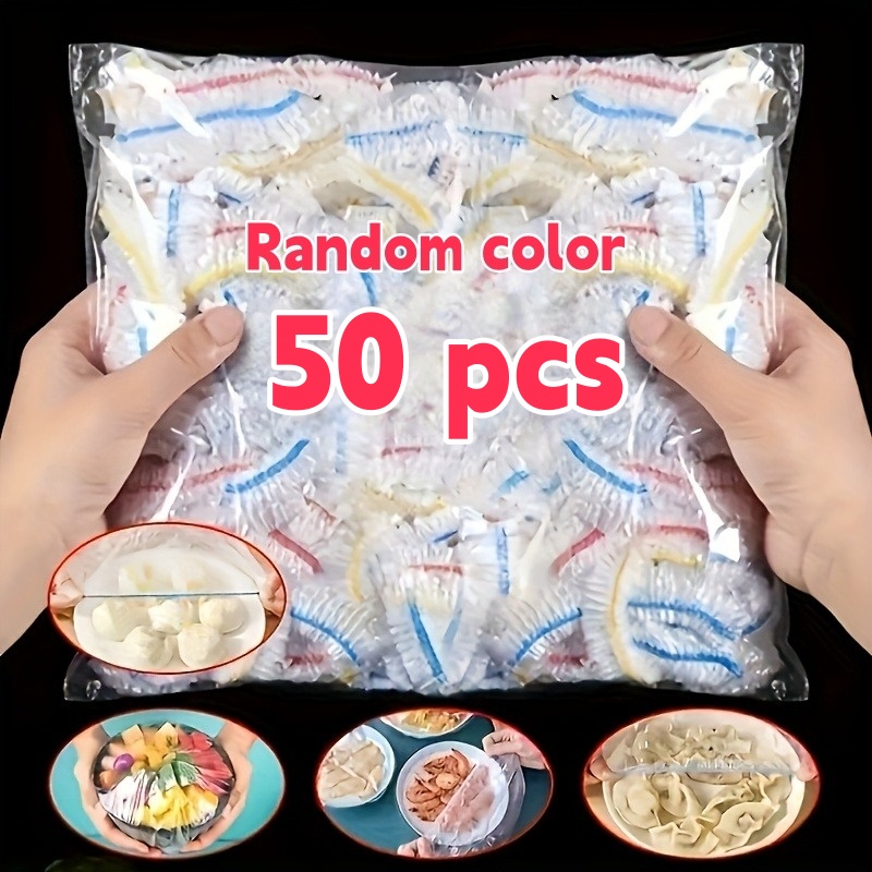 200 100 50pcs elastic food covers stretchable transparent plastic bowl covers disposable kitchen food wrap suitable for bowls dumplings pastries multi color reusable bowl covers with vibrant striped design colorful stripes
