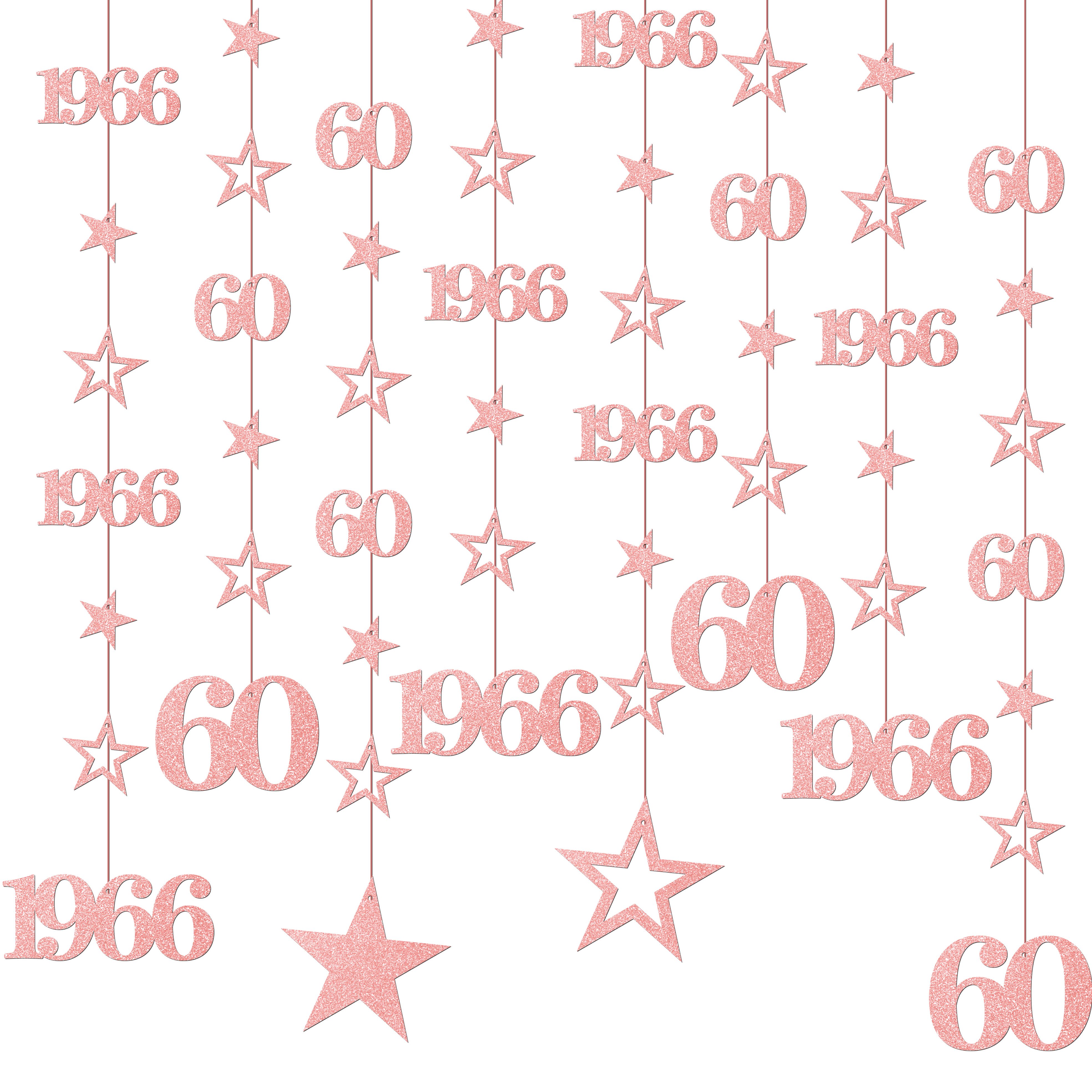 Image of Pink Rose Golden 60th Birthday Decorations For Her, 8-pack Glitter Twinkle Number Vintage 1966 60 Years Old Hanging Streamer Banner Party Supplies, Pink 60th Birthday Gift Decor For Women