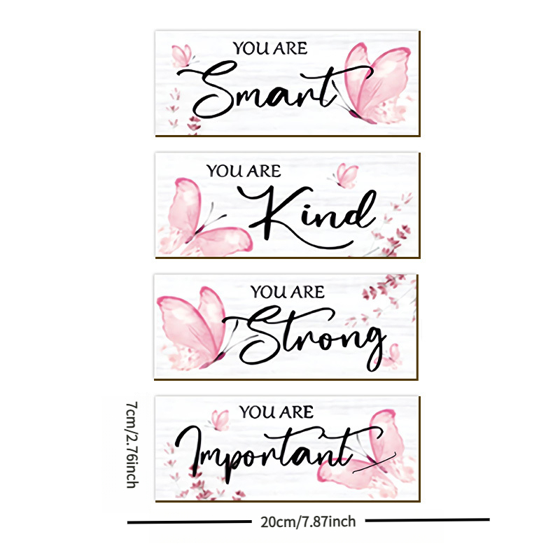 TEMU 4 plaques décoratives murales papillon rose "You Are Smart", idéales pour adolescentes et femmes, panneaux en bois avec affirmations positives,