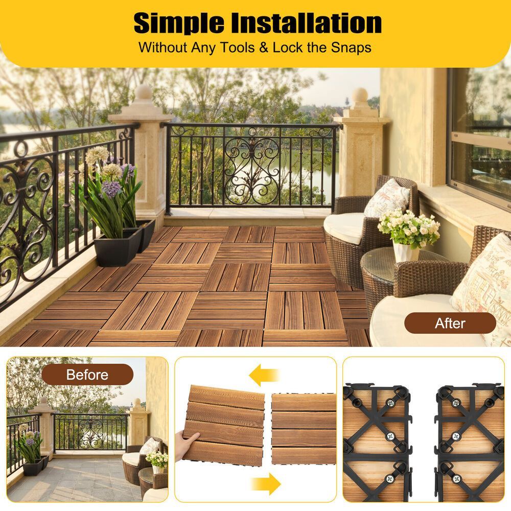 E-shop 36 Stück ineinandergreifende Terrassenfliesen aus - Robuste Outdoor-Bodenbeläge, einfache Installation, wetterfest & geringer Unterhalt, für