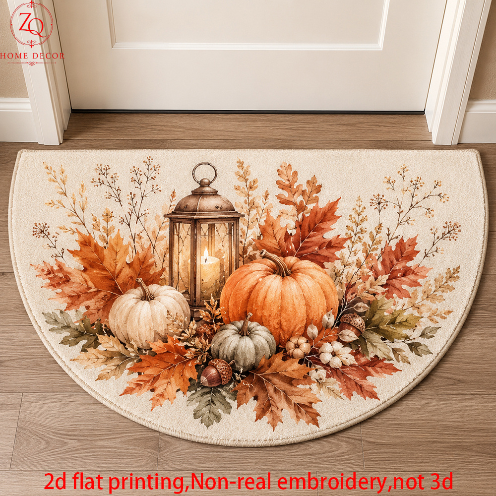 TEMU 2d Flat Printing, 1pc Flannel Autumn Atmosphere Pumpkin Maple Leaf Kitchen Rug Entrance Door Anti-slip Mat Hallway Rug Door Mat Suitable For
