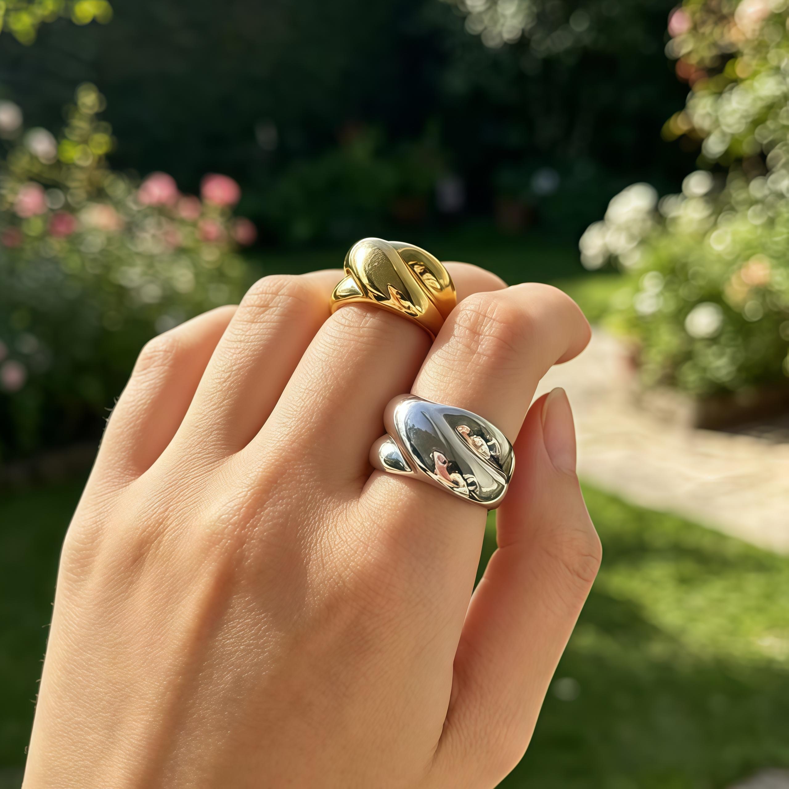 Women's French-Style Irregular Stainless Steel Ring, Elegant Design