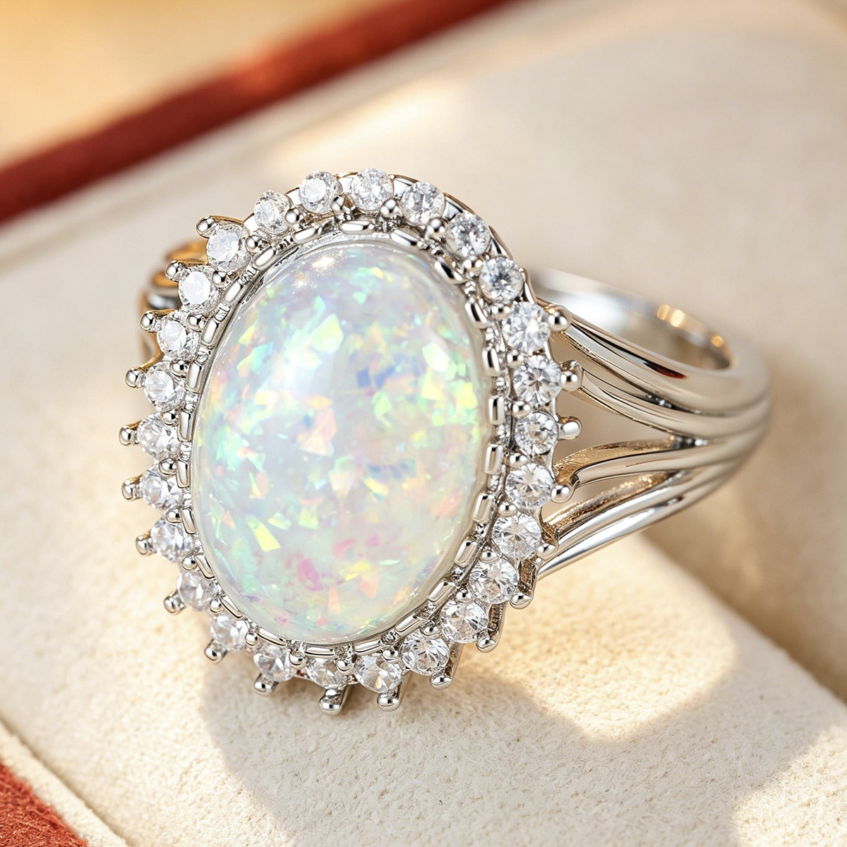Women's Oval-Look Statement Ring, Halo-Set Cubic Zirconia