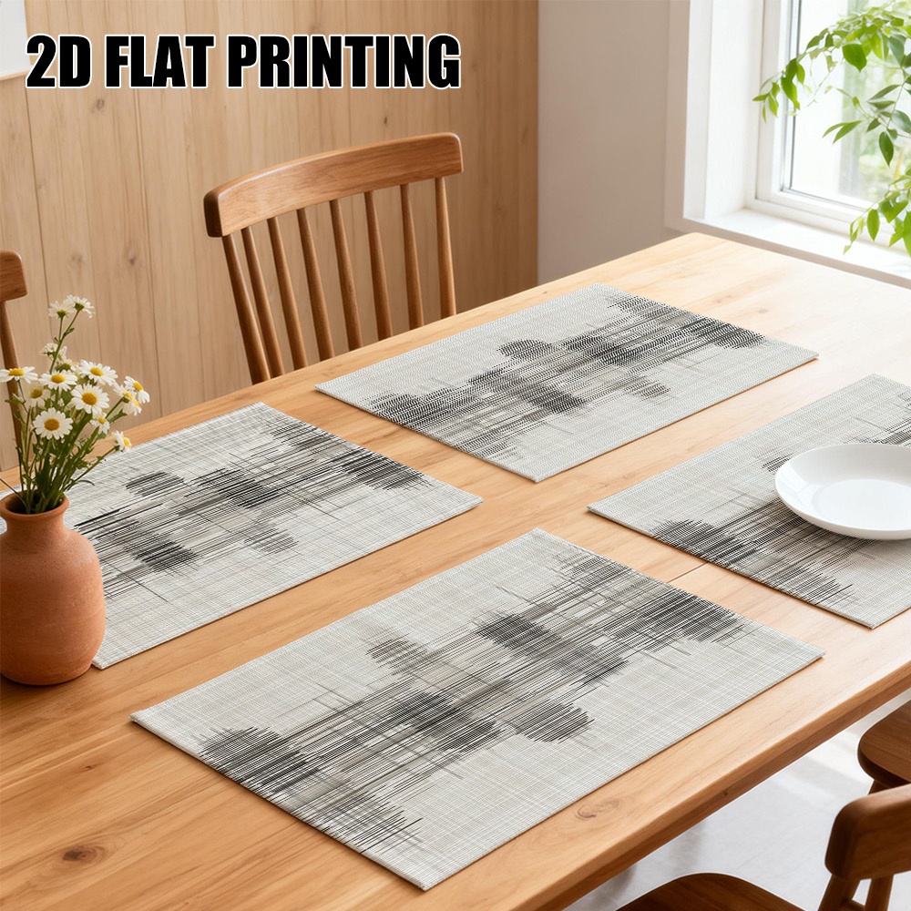Graue Abstrakte Tischsets Mit Linearem Skizzenmuster Aus Stoff_voghion.com