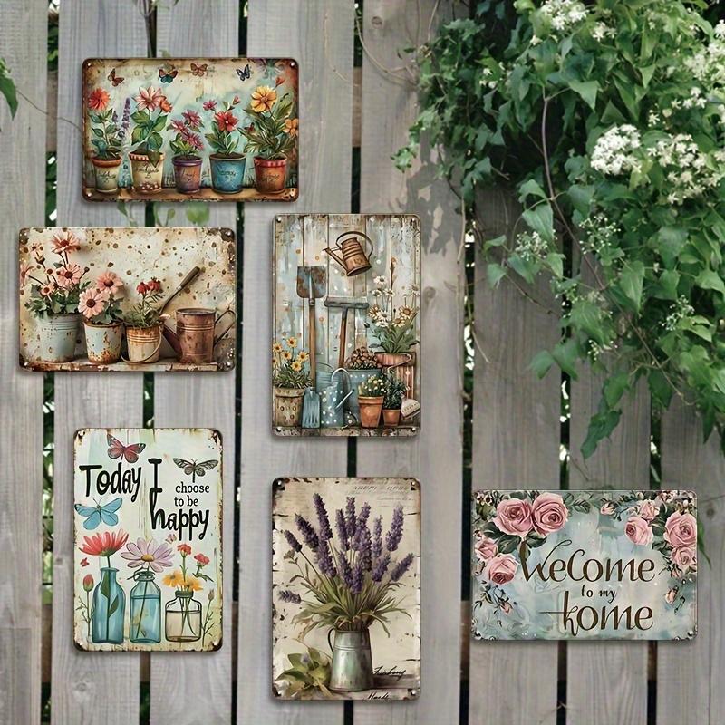 6-teilige vintage blumen-metallschilder – rustikaler stil für wohnzimmer, küche und bauernhaus | wasserdicht &   | 8x12 zoll kunstplakette mit inspirierenden sprüchen | wanddekoration für badezimmer