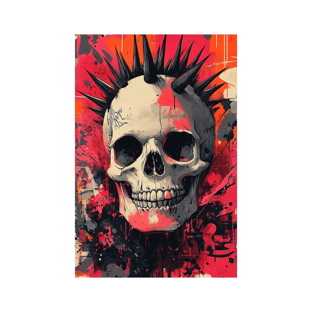 1pc punk inspired skull illustration aluminum wall art   spiky hairstyle and thick face smile black humor street art background vibrant colors graffiti texture ideal for halloween christmas easter thanksgiving   vertical   rough     patterns new     room decor 0