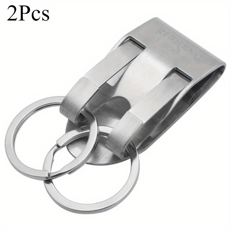 2pcs Stainless Steel Keyring Security Clip On Double-ring Belt Belt Keychain Key Accessories