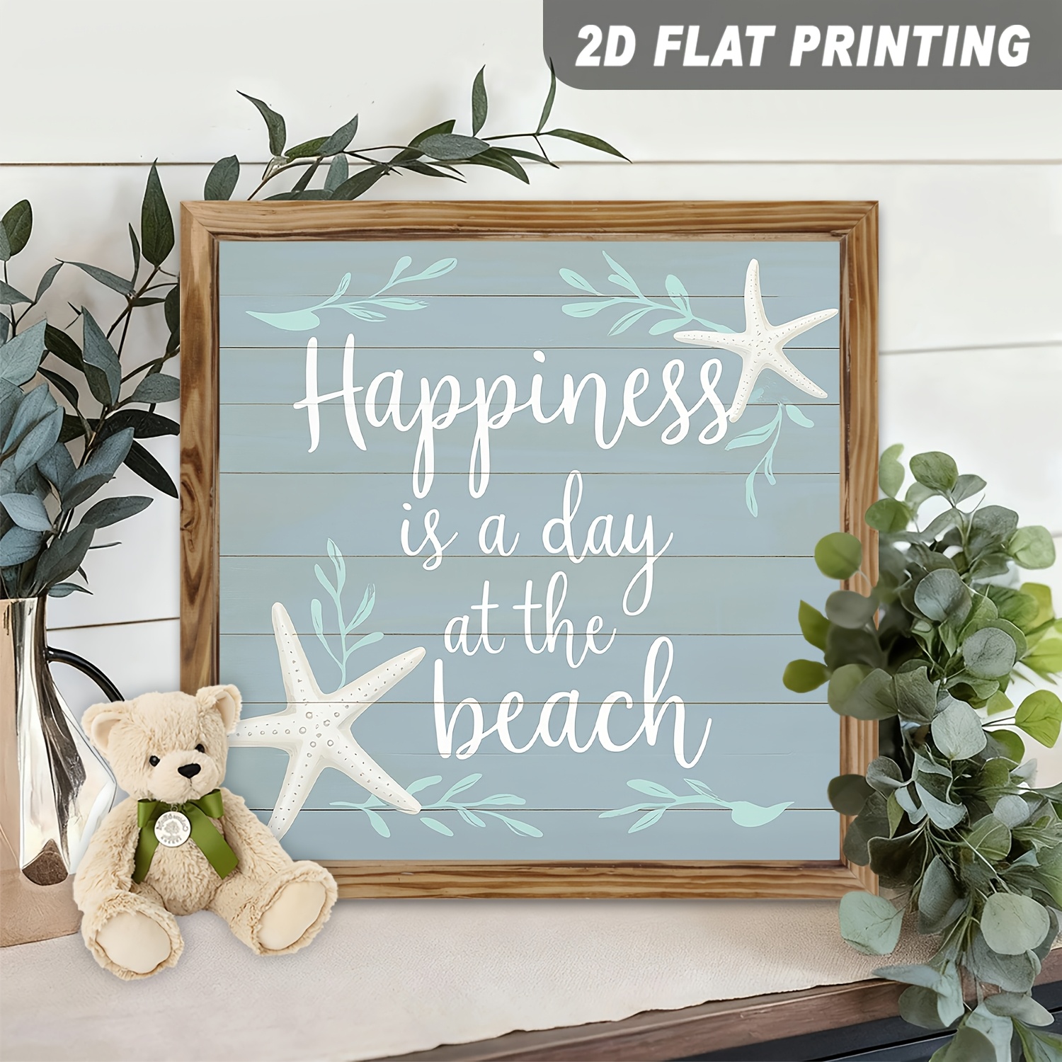TEMU 2d Flat Single Piece, Wood Frame Sign, Coastal Theme, Wall Hanging, Inspirational Quote Style Decor For Bedroom, Living Room, Bathroom Sign And