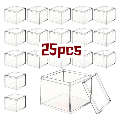 25pcs acrylic cassette box with transparent display box lid acrylic cube support stand tube plastic square container decorative large acrylic storage box suitable for collectibles weddings parties snacks jewelry boxes