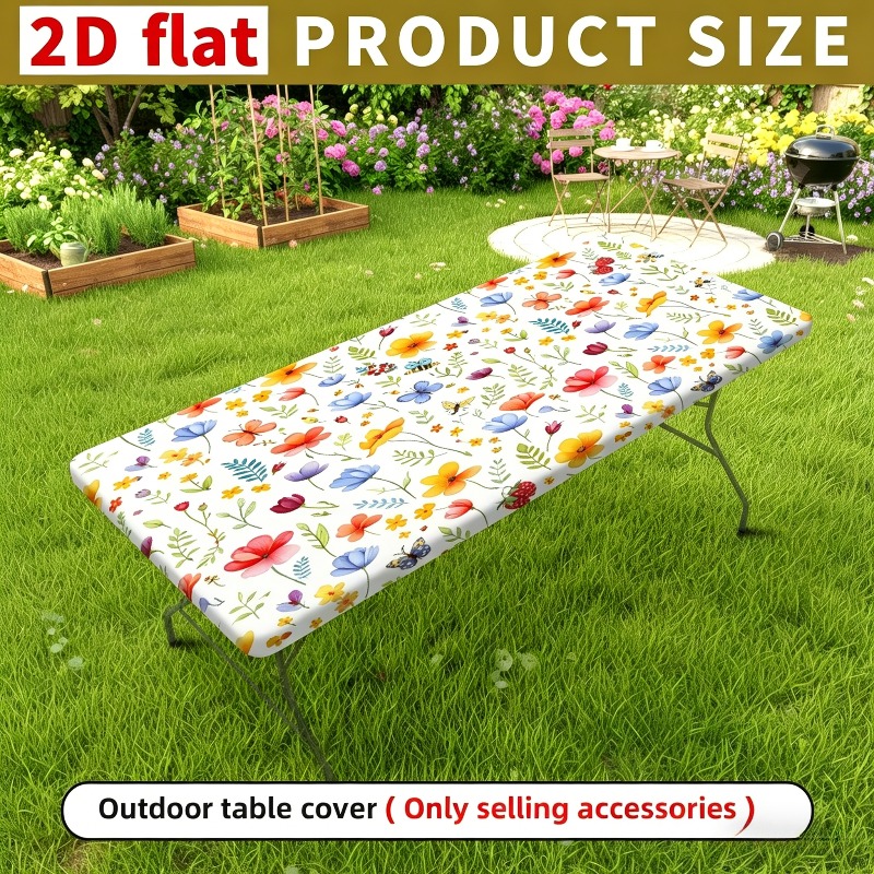 TEMU 1 pieza Mantel floral de 1 pieza, adecuado para camping, picnics, fiestas de jardín - Cubierta de mesa rectangular elástica y lavable con bordes