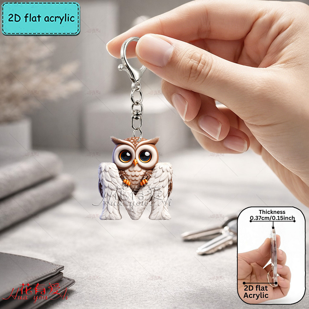 TEMU 2d Flat - [2d Flat] Acrylic Keychain, Letter Keychain, Novelty Keychain, , Owl, Cute Animal, Feather Letter, Keychain Accessory, Fashionable