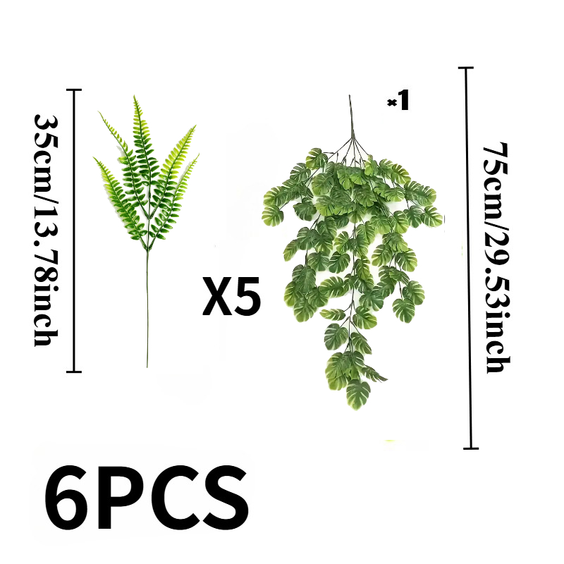 TEMU 6pcs - Large Boston Fern And Artificial Fern Hanging Plants, Modern Wedding Garden Decoration | Maintenance-free - Ideal For Summer,