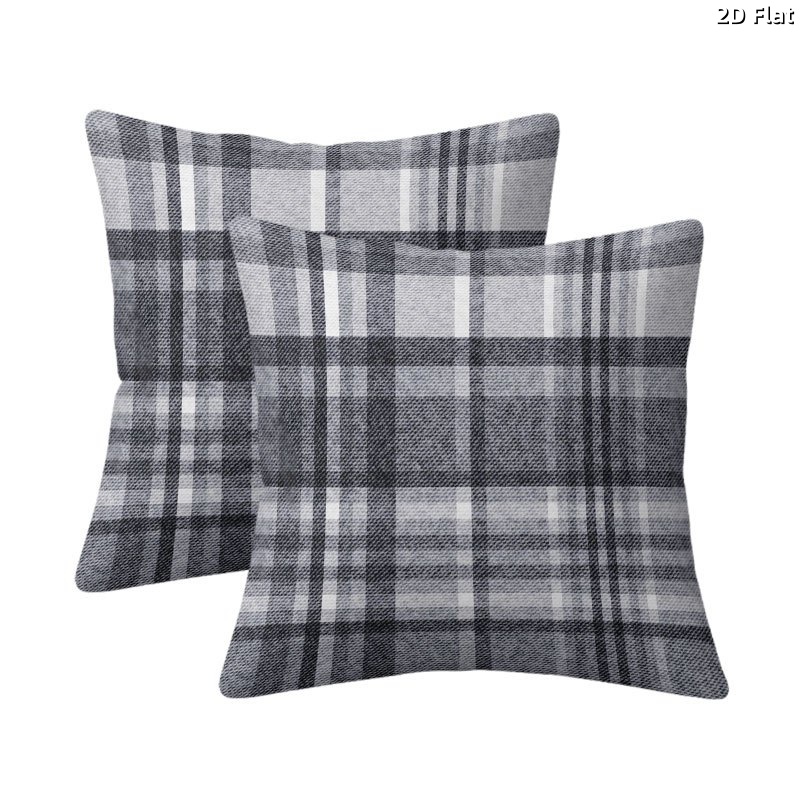 TEMU 2d Flat 2pcs Checkered Pattern Pillowcases, Black White Gray Classic Flat Printing Decorative Pillowcases, Farmhouse Style Autumn Winter Home