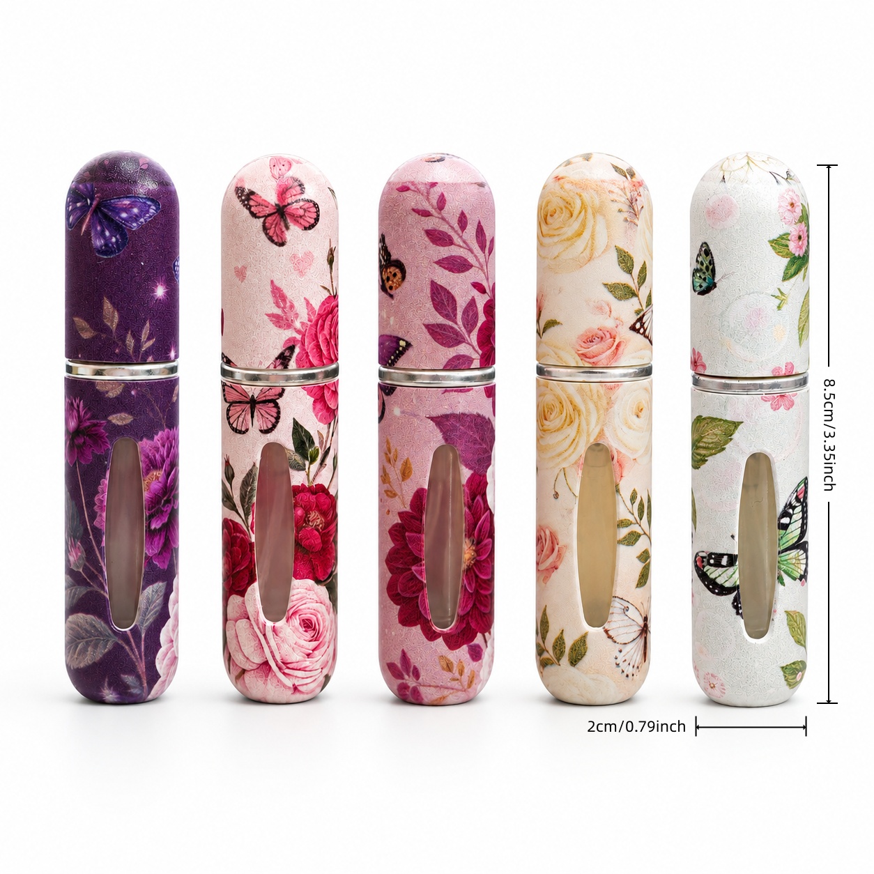 5 Pack Refillable Perfume Atomizer Bottles, Portable Floral Print Travel Spray Bottles, 5ml Bottom Refill Perfume Atomizer Set For Women