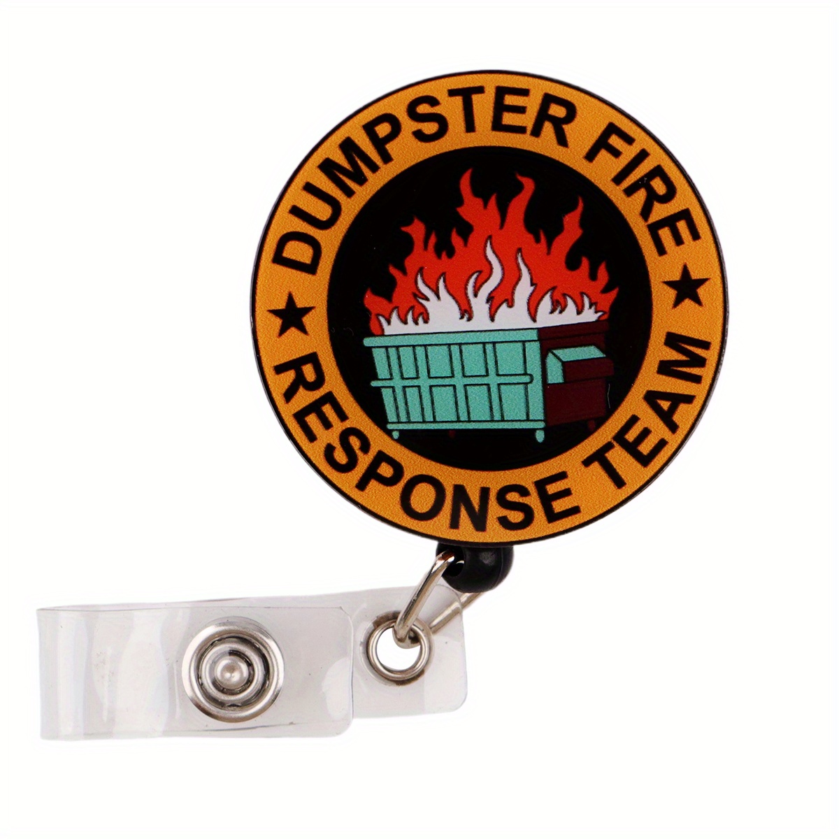 TEMU 1pc Porte-Badge Rétractable D avec Support pour Équipe d'Intervention "Dumpster Fire" - Design , Plastique Résistant, Lanière Rétractable pour