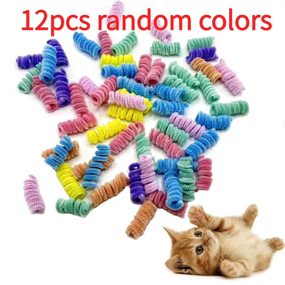 E-shop 2/24/36 Stück niedliches Katzenspielzeug in Spirale, zufällige Farben, bunte Macaron-Spiralfedern, interaktives Plüsch-Feder-Spielzeugset für