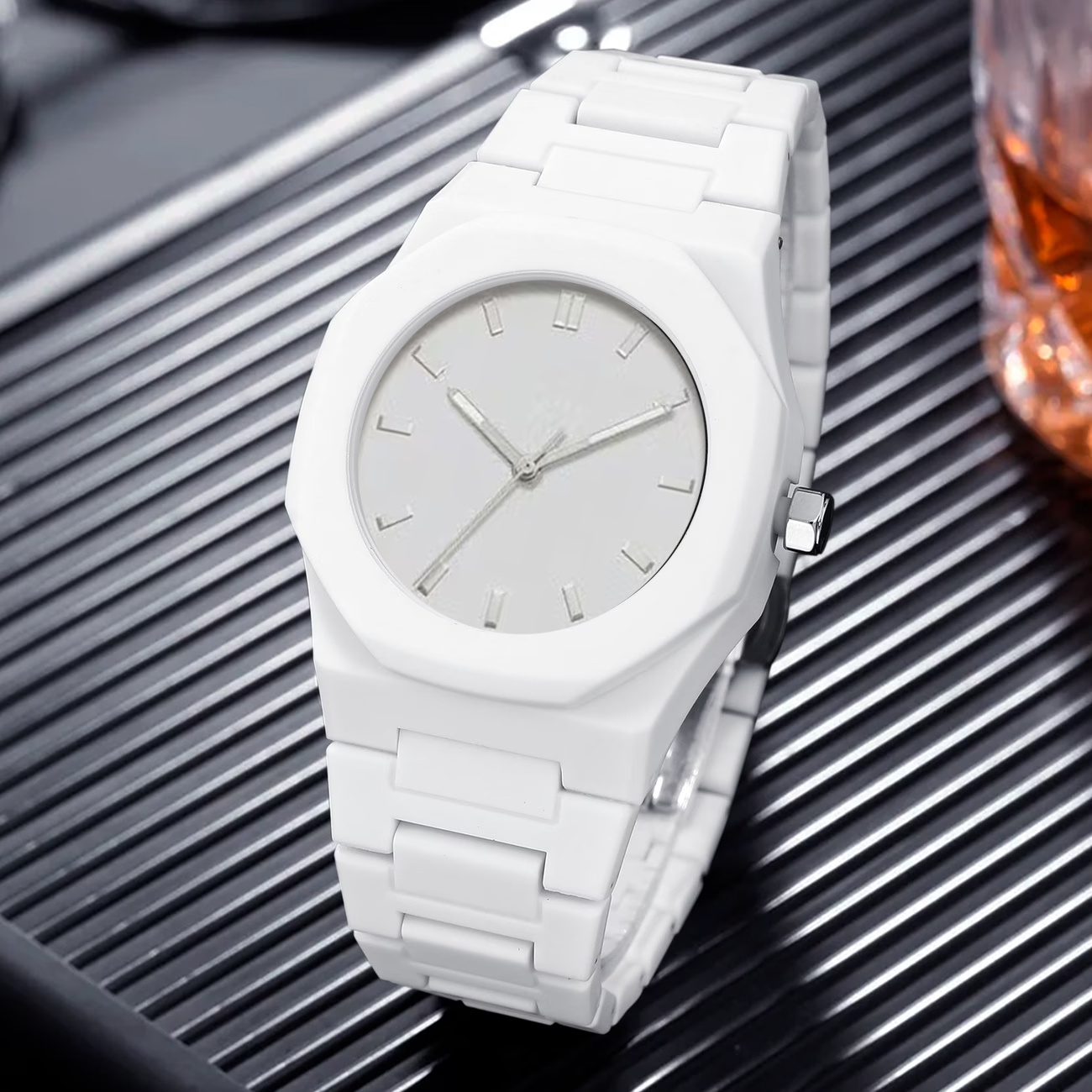 Men's Sports Watch, 2pcs Set, White Modern Design, Pointer Display, High-quality and Durable Acrylic Mirror and Synthetic Resin Case, Comfortable Strap, Suitable for Daily and Special Occasions, Fashionable Classic Watch