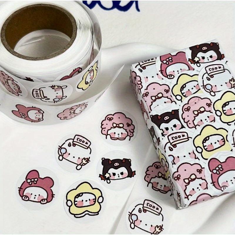 500pcs Blush Stickers Roll - Cute Character Designs, Decorative Sealing Tape For Students, Office Supplies, Gift Wrapping & Crafting