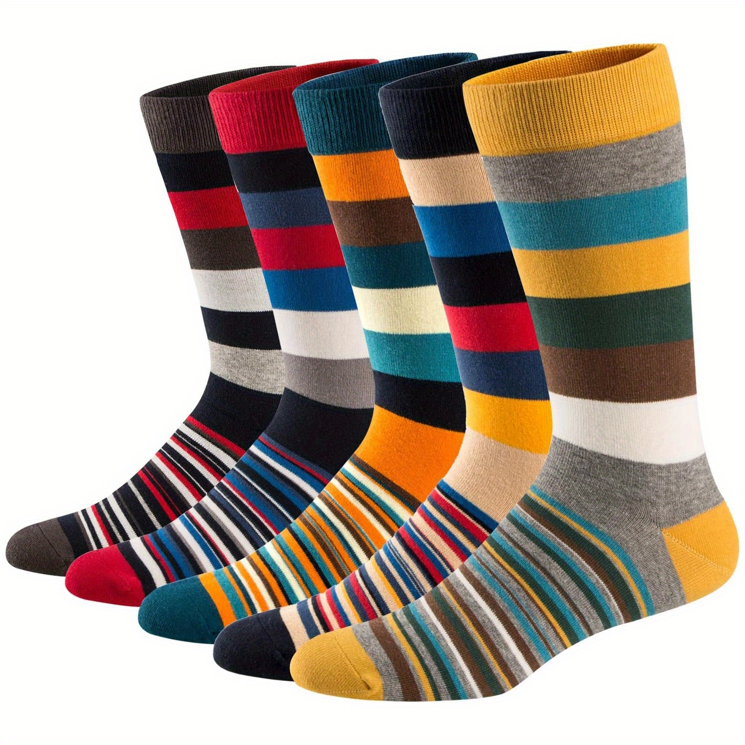 TEMU 5 Pairs Mixed Color Stripes Socks, Fashionable, Innovative, Creative, Comfortable And Breathable Socks Suitable For Men