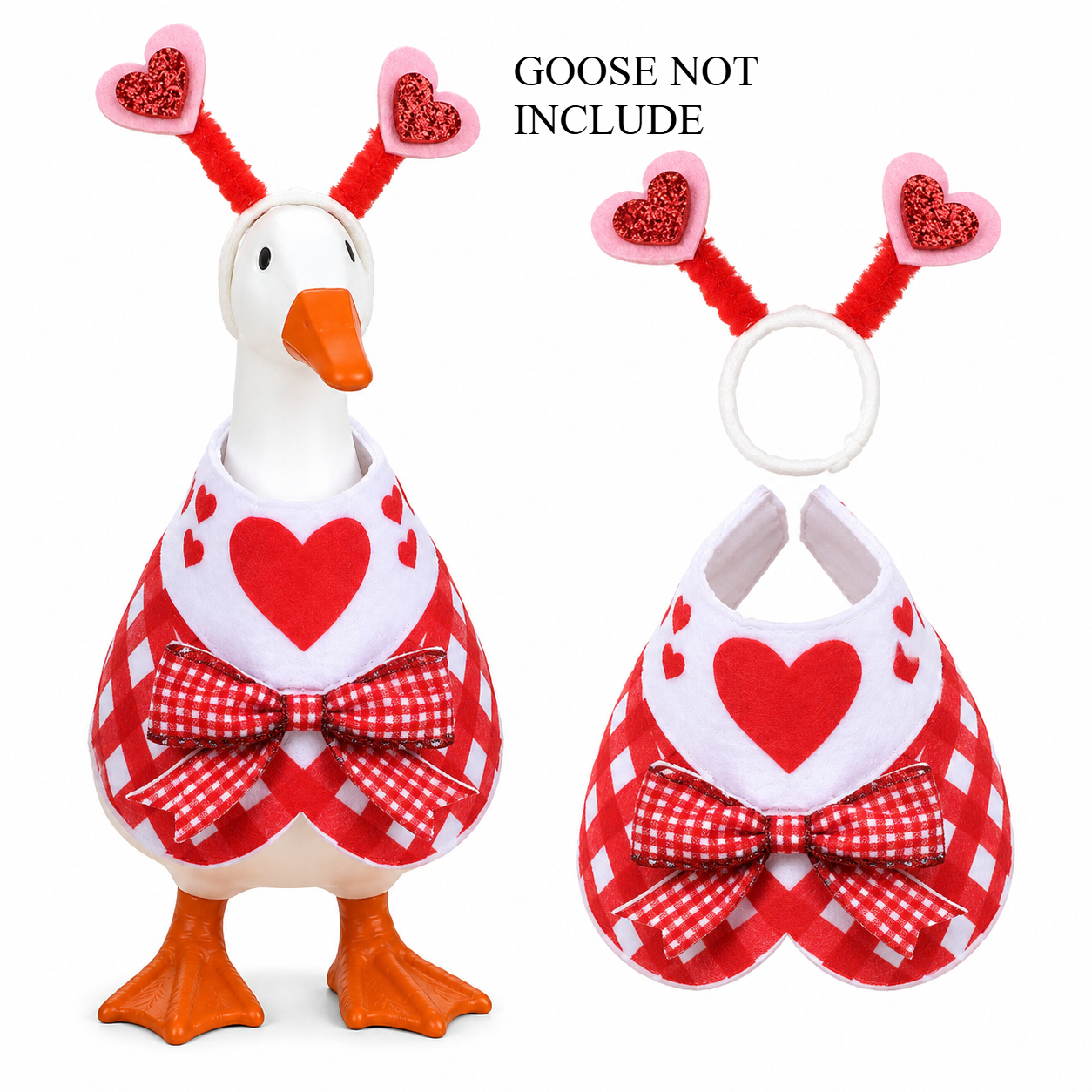 TEMU Figurines 7 pouces, ensemble de tenue pour mini statue d'oie de la Saint-Valentin, bandeau cœur et gilet à nœud rouge à carreaux, décoration de