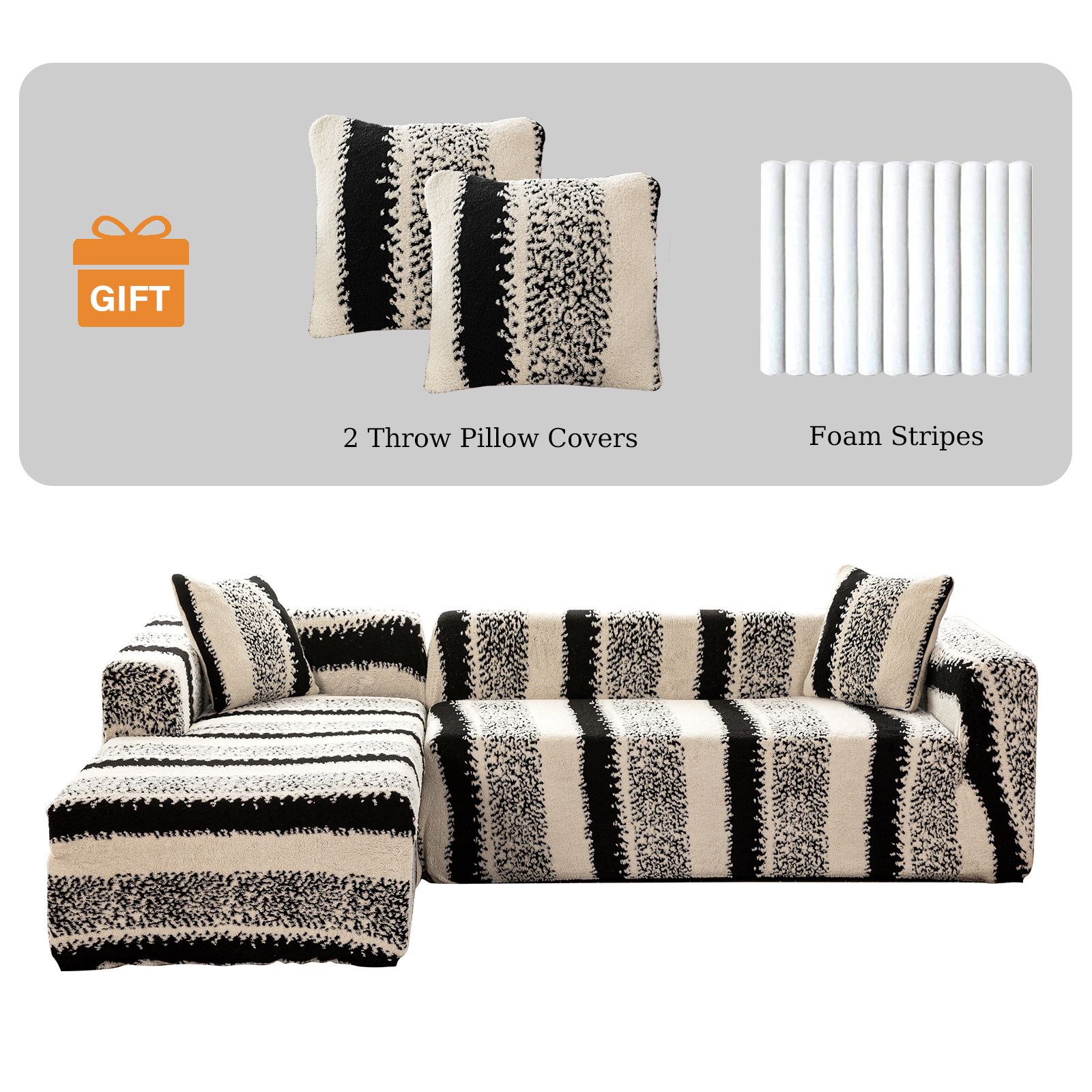 3+3 Seating Comfortable Fleece L-shaped Sofa Cover, Includes 2 Matching Cushion Covers, Elasticated Bottom, Thickened Fabric - Suitable For Living Rooms, All Year Round.