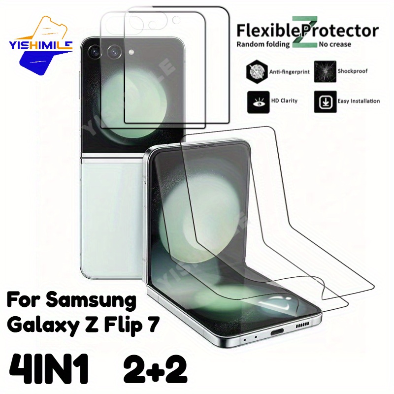 TEMU 4in1 For For Galaxy Z , Includes 2pcs Soft Tpu Film And 2pcstempered Glass Protective Film For The , High , Oil Proof, Anti Fingerpri, Protect