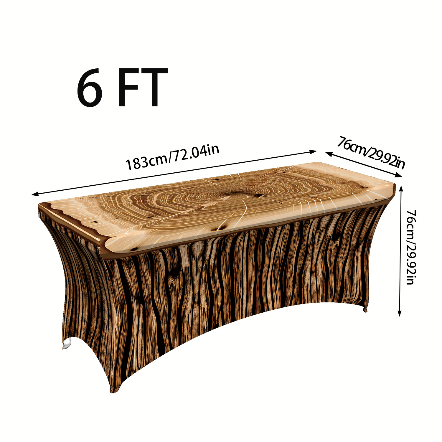 TEMU 2d 1pc Natural Wood Root Carving Printed Full-coverage Stretch Tablecloth, Wood Stake Style Rectangular High-elasticity Tablecloth, Vintage