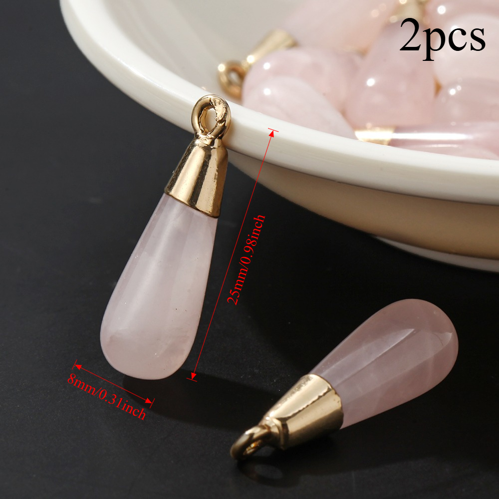 TEMU 8x25mm 2pcs Rose Quartz Natural Stone Pendant Teardrop Loose Pendant For Making Additions