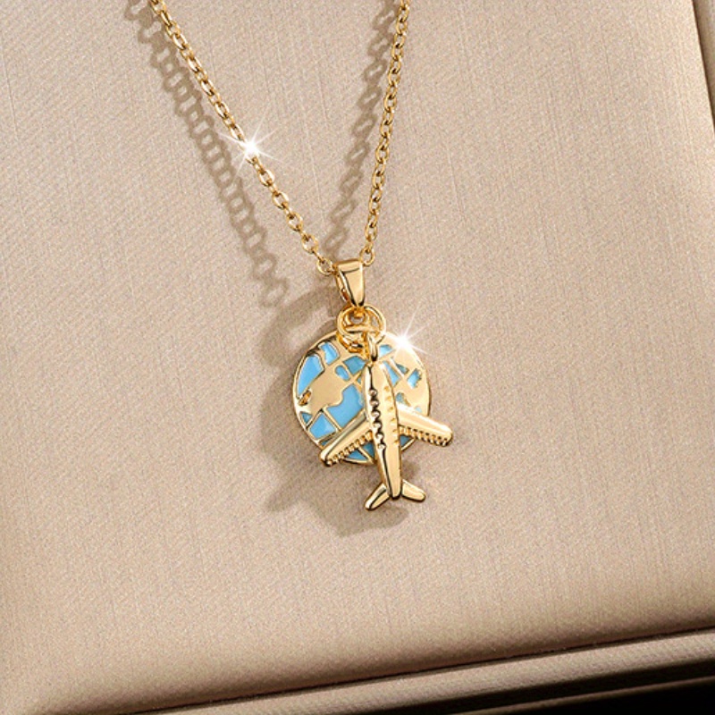 Travel Elements Necklace for Women, Camera Luggage Airplane Pendant